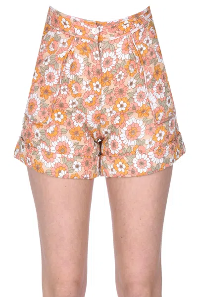 Antik Batik Quilted Flower Print Cotton Shorts In Orange