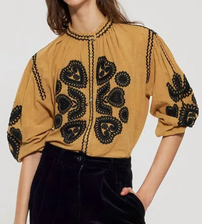 Antik Batik Robby Embroidered Blouse In Camel In Yellow