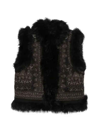 Antik Batik Sando Feather-trim Gilet In Black