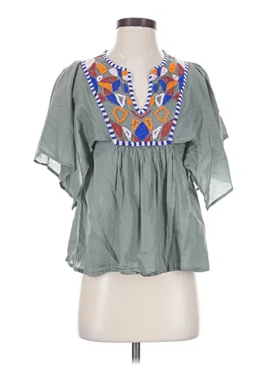 Pre-owned Antik Batik Short Sleeve Blouse In Green