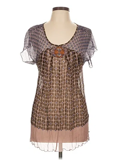 Pre-owned Antik Batik Short Sleeve Silk Top Brown Square Neckline Tops