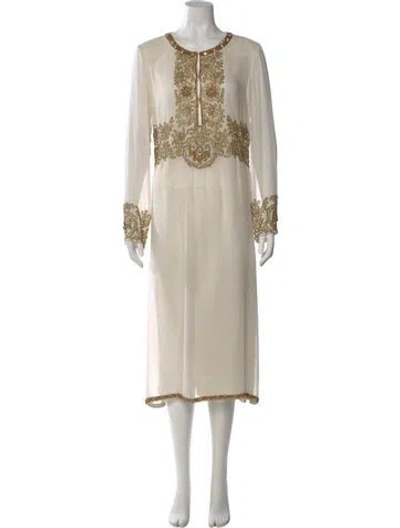 Pre-owned Antik Batik Silk Midi Length Dress In Neutral