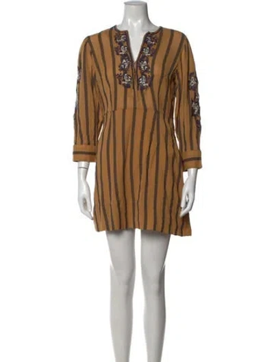 Pre-owned Antik Batik Striped Mini Dress In Brown
