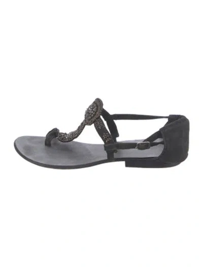 Pre-owned Antik Batik Suede Patterned Sandals In Black