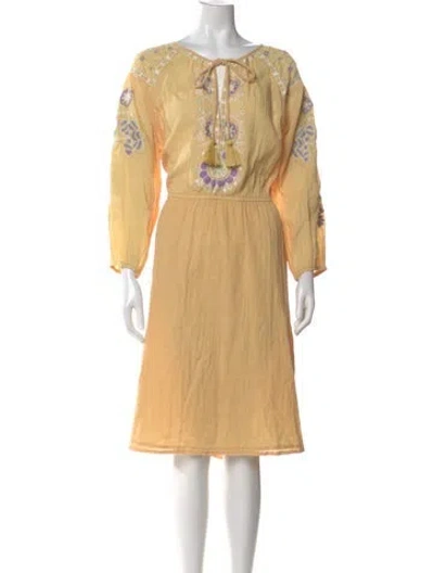 Pre-owned Antik Batik Tie Neck Knee-length Dress In Yellow