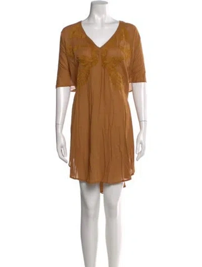 Pre-owned Antik Batik V-neck Knee-length Dress In Brown