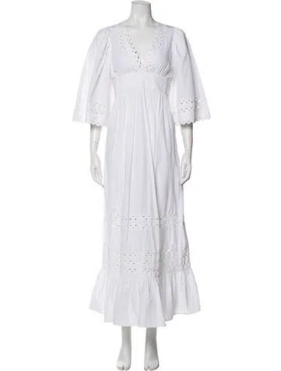 Pre-owned Antik Batik V-neck Long Dress In White