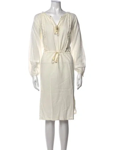 Pre-owned Antik Batik V-neck Midi Length Dress In Neutrals