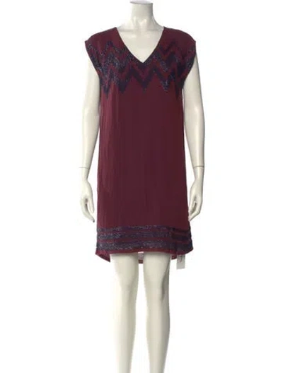 Pre-owned Antik Batik V-neck Mini Dress In Burgundy
