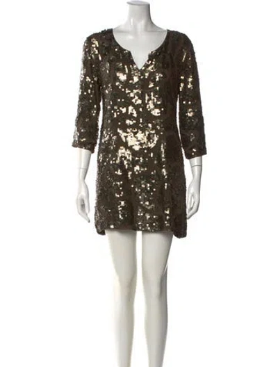 Pre-owned Antik Batik V-neck Mini Dress In Green