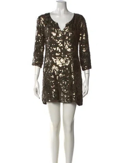 Pre-owned Antik Batik V-neck Mini Dress In Green