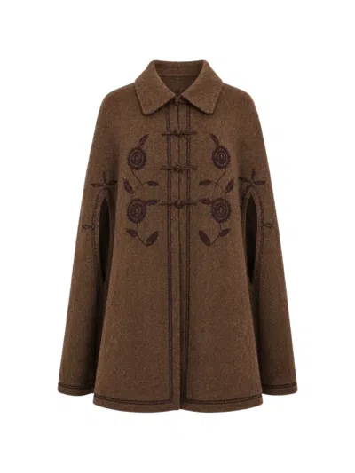Antik Batik Willow Embroidered Cape In Brown