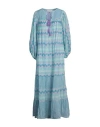 Antik Batik Woman Maxi Dress Light Blue Size 10 Cotton In Blue