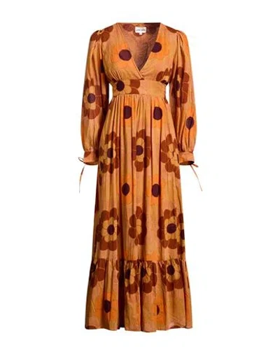 Antik Batik Woman Maxi Dress Tan Size 10 Cotton In Multi