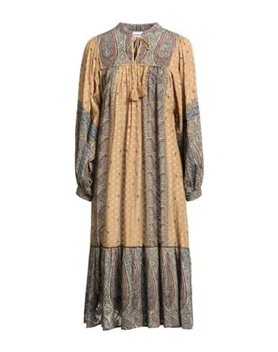 Antik Batik Woman Midi Dress Beige Size 8 Cotton In Sand