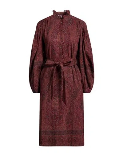 Antik Batik Woman Midi Dress Burgundy Size 10 Cotton In Brown