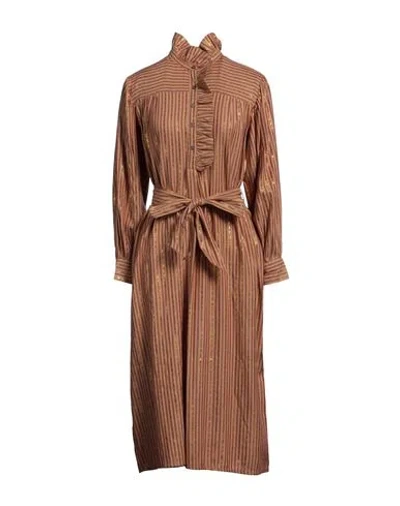 Antik Batik Woman Midi Dress Camel Size 10 Viscose, Lurex In Beige
