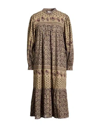 Antik Batik Woman Midi Dress Khaki Size 10 Cotton In Sand