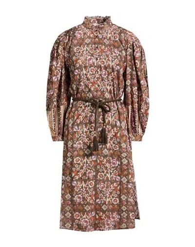 Antik Batik Woman Midi Dress Taupe Size 10 Cotton In Brown