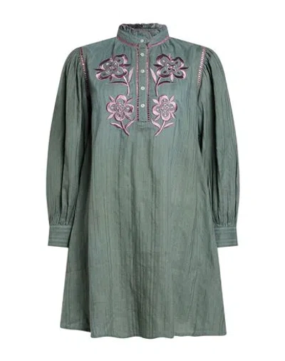 Antik Batik Woman Mini Dress Khaki Size 4 Cotton In Green