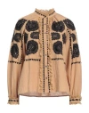 Antik Batik Woman Shirt Camel Size 10 Cotton In Beige
