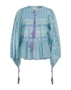 Antik Batik Woman Top Azure Size 8 Cotton In Blue