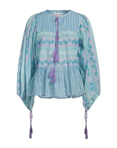 Antik Batik Woman Top Azure Size 8 Cotton In Blue