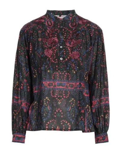 Antik Batik Tamir Printed Embroidered Cotton-voile Top In Black