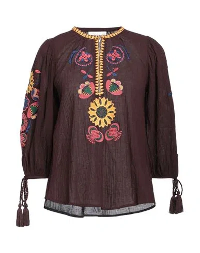 Antik Batik Woman Top Dark Brown Size 10 Cotton