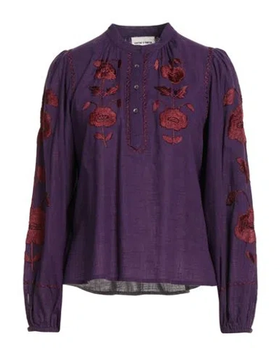 Antik Batik Woman Top Dark Purple Size 8 Cotton