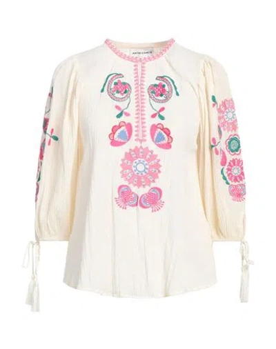 Antik Batik Woman Top Ivory Size 8 Cotton In White