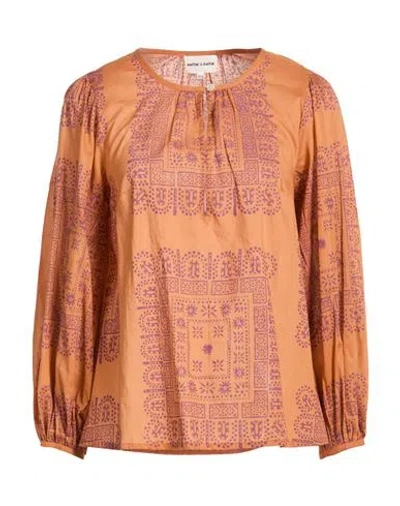 Antik Batik Woman Top Mandarin Size 8 Cotton In Orange
