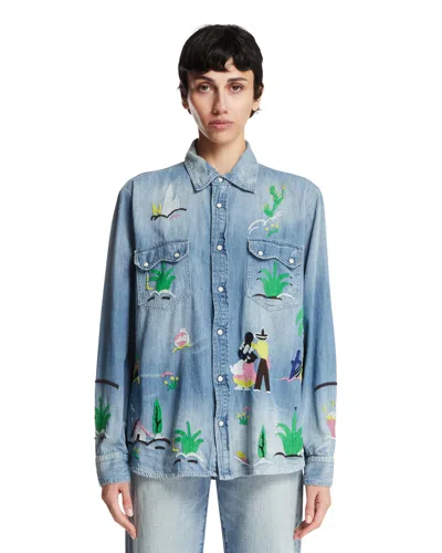 Antik Denim Blue Beck Cactus Western Shirt