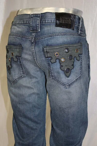 Pre-owned Antik Denim Men's Fashion  Indigo With Grey 100% Genuine Leather Applicated In Indigo With Gray