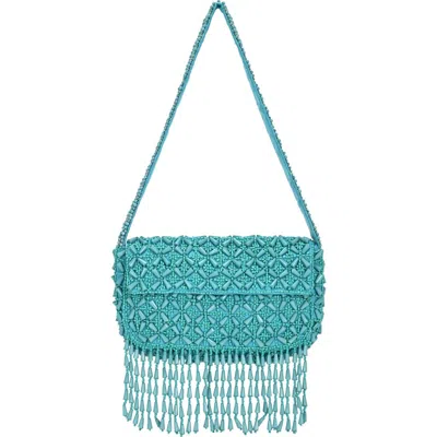Antik Kraft Beaded Fringe Shoulder Bag In Blue