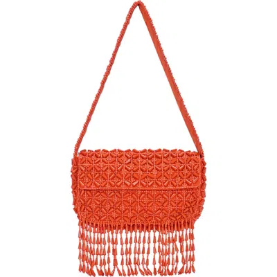 Antik Kraft Beaded Fringe Shoulder Bag In Orange