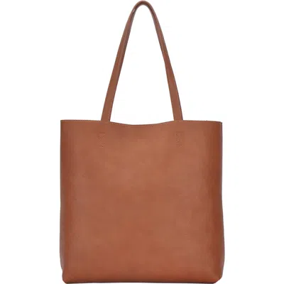 Antik Kraft Faux Leather North/south Tote With Removable Pouch In Tan