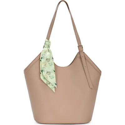 Antik Kraft Faux Leather Tote With Scarf In Beige
