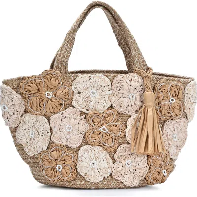 Antik Kraft Raffia Flower Jute Tote In Natural