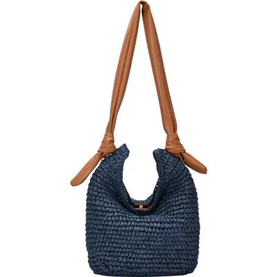 Antik Kraft Straw Hobo With Faux Leather Trim In Blue-camel