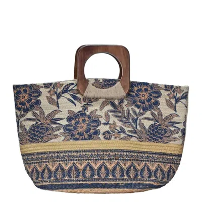 Antik Kraft Women's Printed Jute Tote Bag In Navy In Pattern