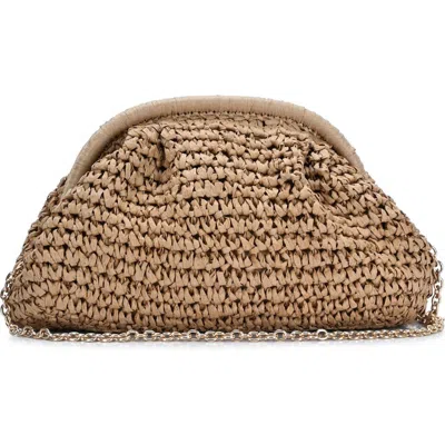 Antik Kraft Woven Straw Clutch In Camel