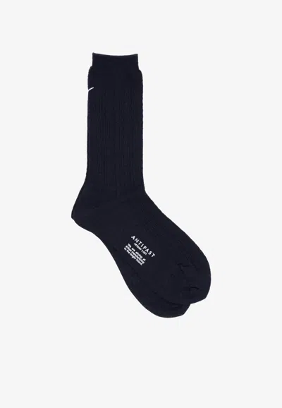 Antipast Cable Knit Logo Socks In Blue
