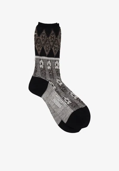 Antipast Diamond-floral Pattern Socks In Black