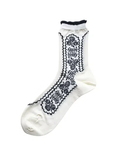 Antipast Floral-intarsia Ruffled Socks In White