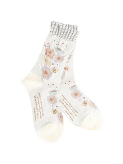 Antipast Floral-knit Ribbed Socks In Neutral