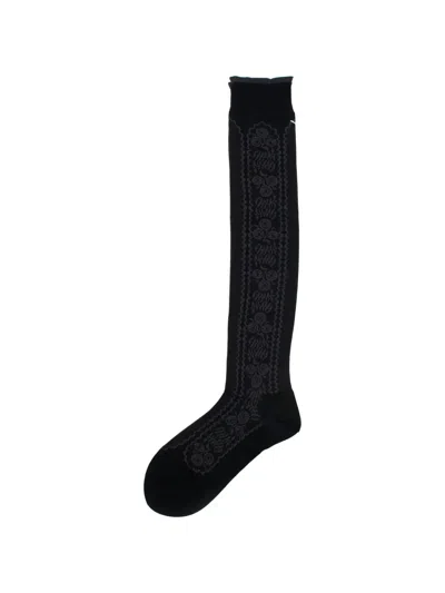 Antipast Floral-pattern Knit Socks In Black