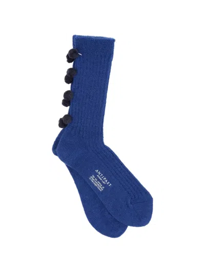 Antipast Pompom-details Knitted Socks In Blue