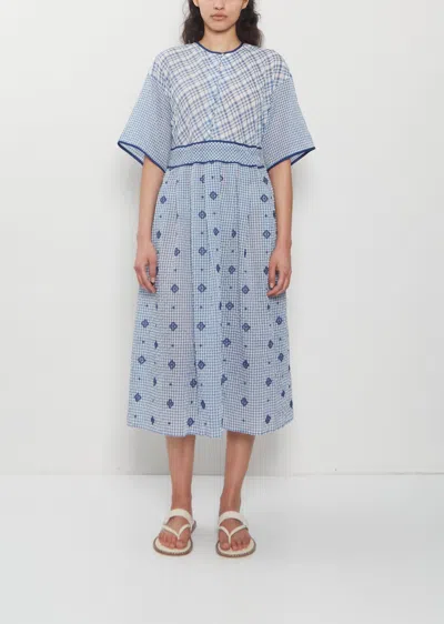 Antipast Trim Detail Embroidery Cotton Dress In Blue