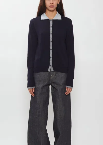 Antipast Wool Knit Polo Cardigan In Blue